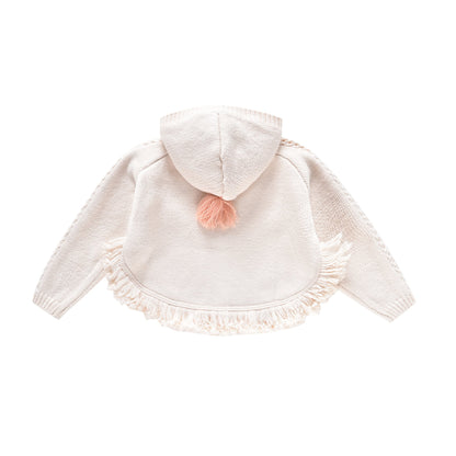 女童白色羊毛针织斗篷