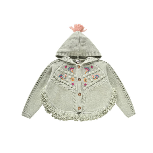 女童浅绿色羊毛针织斗篷