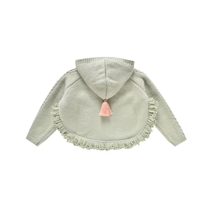 女童浅绿色羊毛针织斗篷