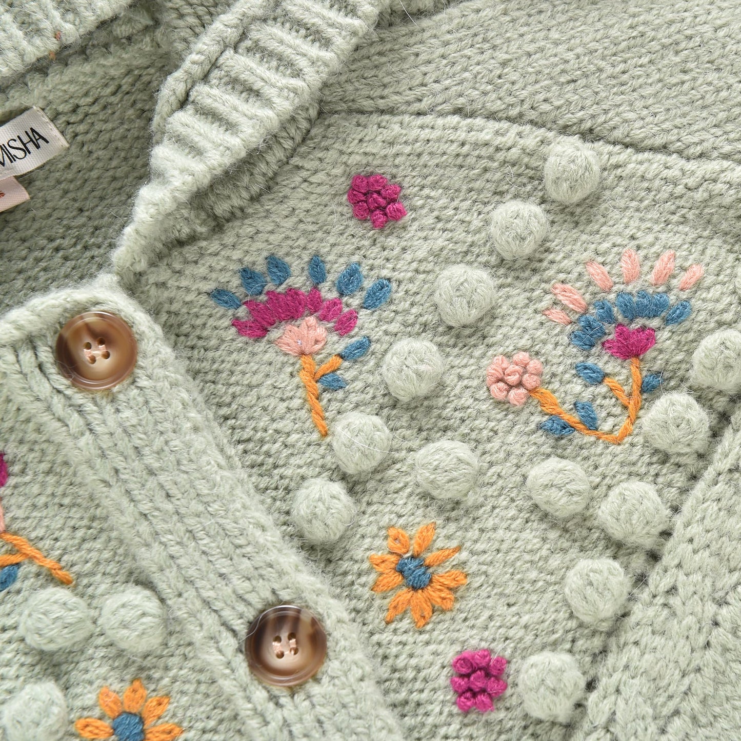 女童浅绿色羊毛针织斗篷