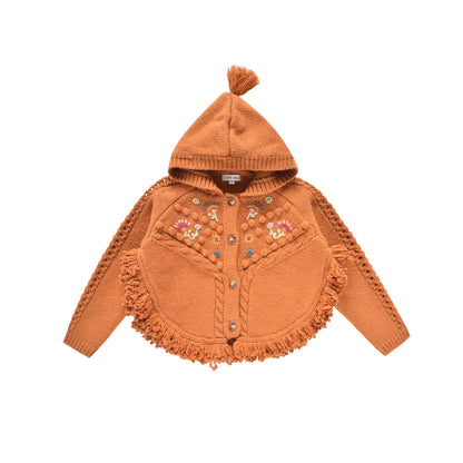 女童焦糖色羊毛针织斗篷