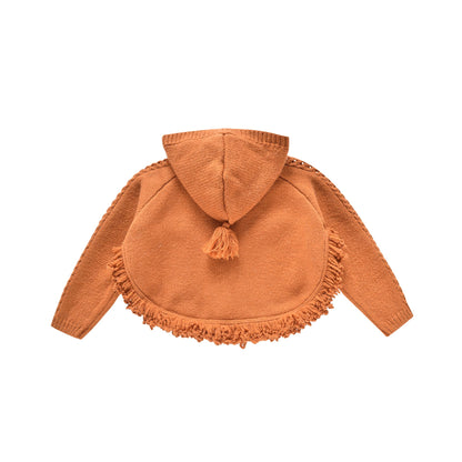 女童焦糖色羊毛针织斗篷