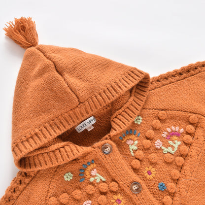 女童焦糖色羊毛针织斗篷