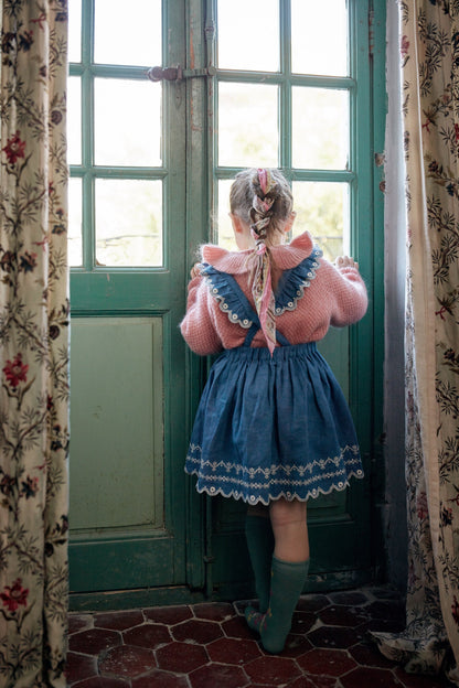 女童粉色荷叶边针织毛衣