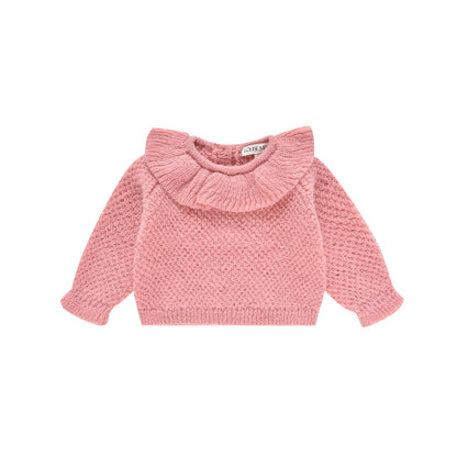 女童粉色荷叶边针织毛衣