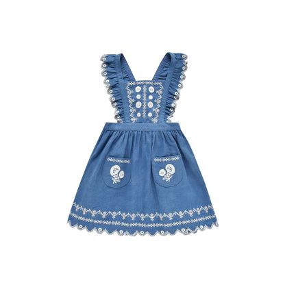 女童蓝色刺绣短裙
