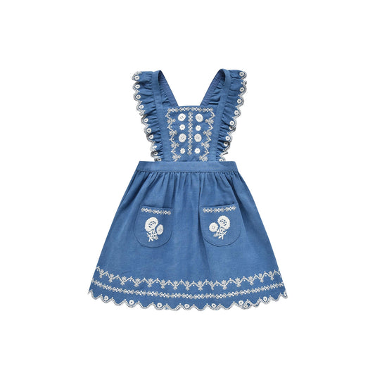 女童蓝色刺绣短裙