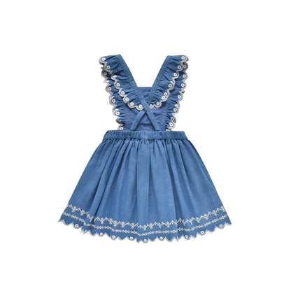 女童蓝色刺绣短裙