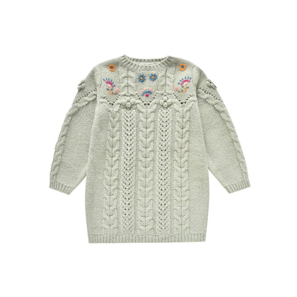 女童浅绿色针织连衣裙