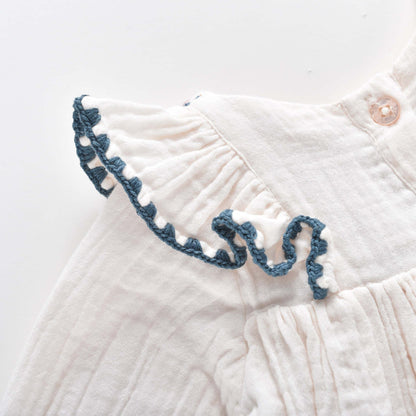 女童白色刺绣棉衬衫