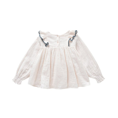 女童白色刺绣棉衬衫