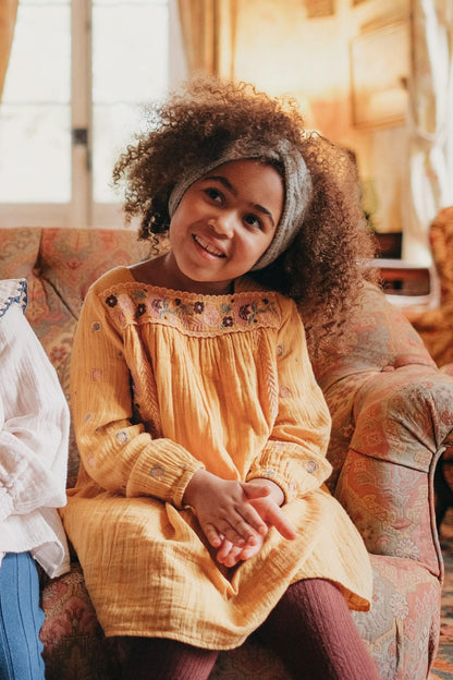 女童黄色刺绣棉连衣裙