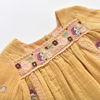 女童黄色刺绣棉连衣裙