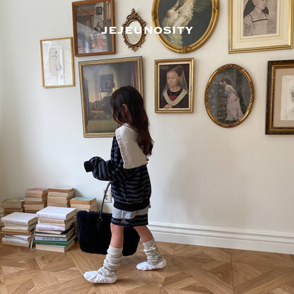 儿童藏青色条纹拉链上衣