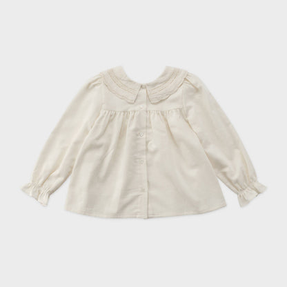 女童白色蕾丝领棉衬衫