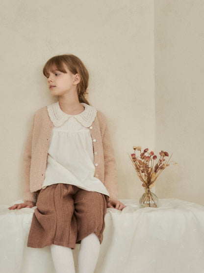 女童白色蕾丝领棉衬衫