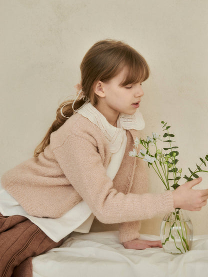 女童白色蕾丝领棉衬衫