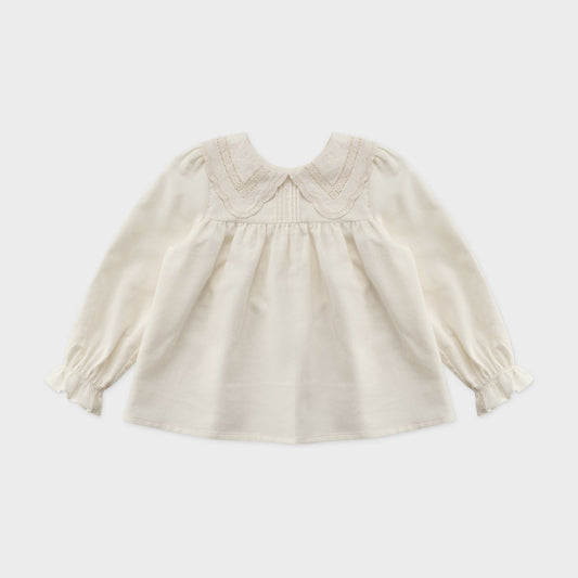 女童白色蕾丝领棉衬衫