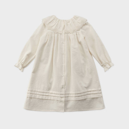 女童白色蕾丝领棉连衣裙