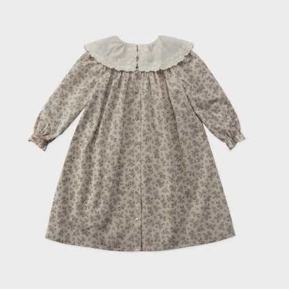 女童薄荷绿碎花蕾丝领棉连衣裙