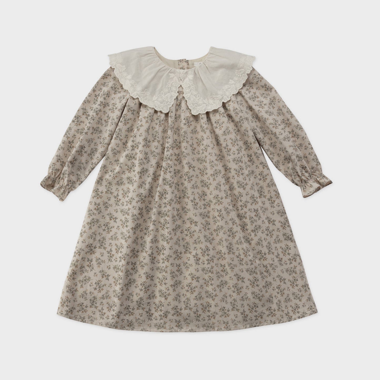 女童薄荷绿碎花蕾丝领棉连衣裙