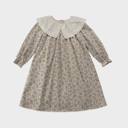 女童薄荷绿碎花蕾丝领棉连衣裙