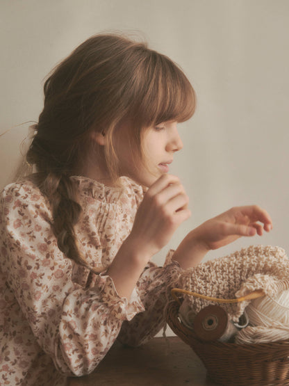 女童粉色碎花棉连衣裙