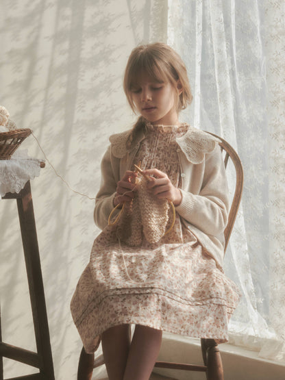 女童粉色碎花棉连衣裙