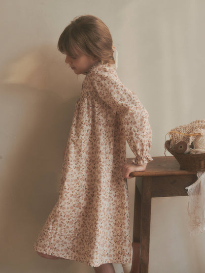 女童粉色碎花棉连衣裙