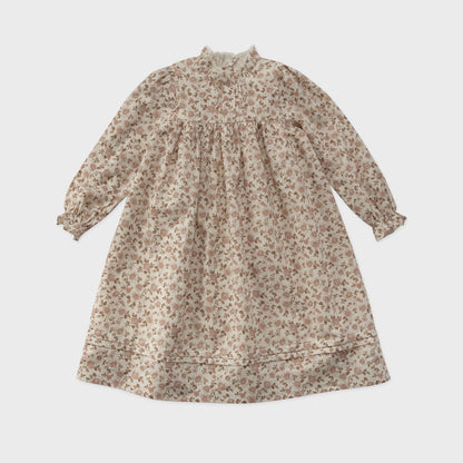 女童粉色碎花棉连衣裙