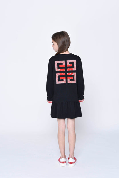 女童黑色Logo棉连衣裙