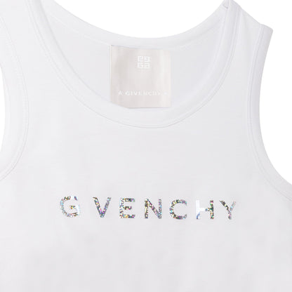 女童白色Logo棉连衣裙