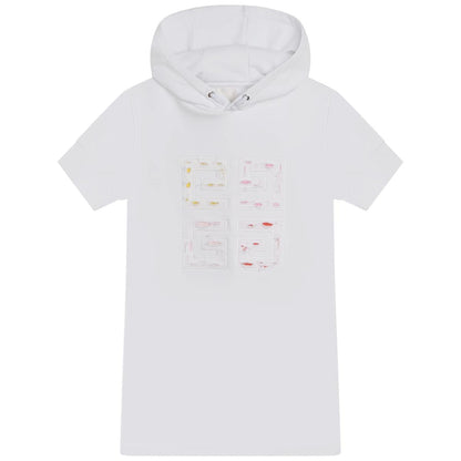 女童白色连帽连衣裙