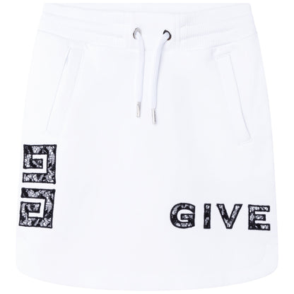 女童白色Logo短裙