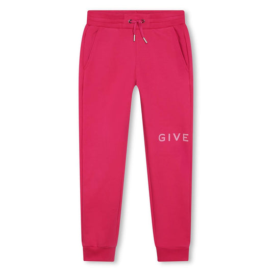 女童紫红色Logo棉长裤