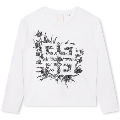 女童白色印花棉T恤