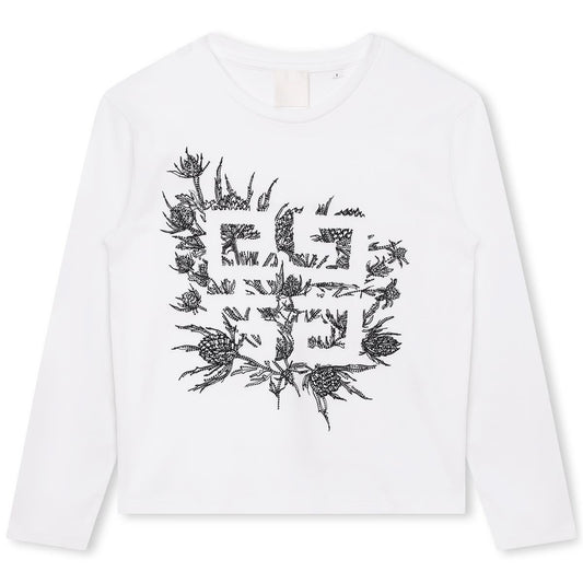 女童白色印花棉T恤