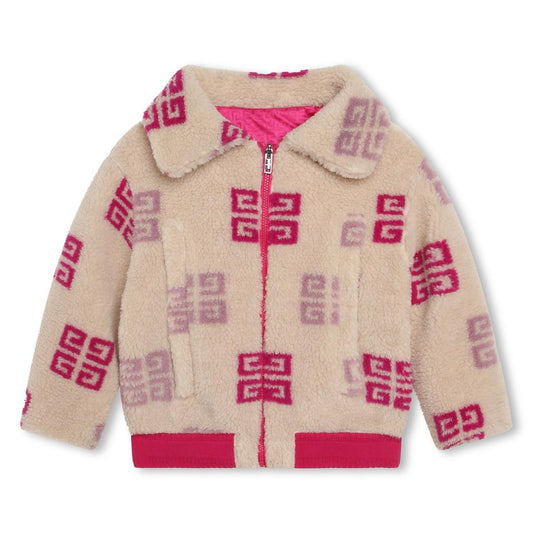 女童米色Logo拉链夹克