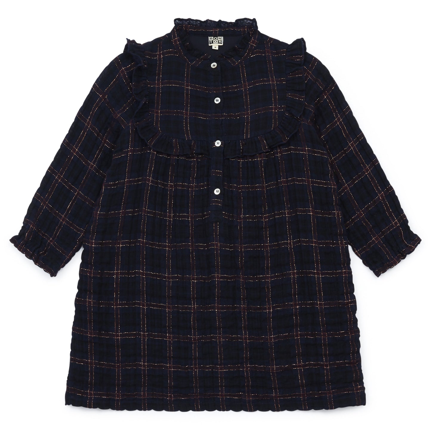 Girls Dark Blue Check Cotton Dress