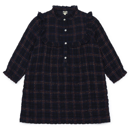 Girls Dark Blue Check Cotton Dress