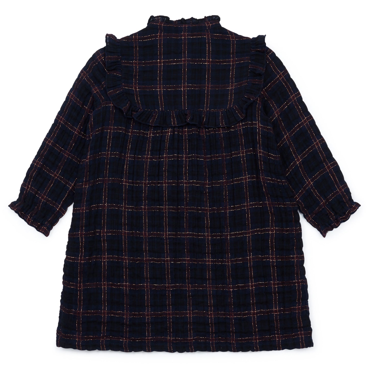 Girls Dark Blue Check Cotton Dress
