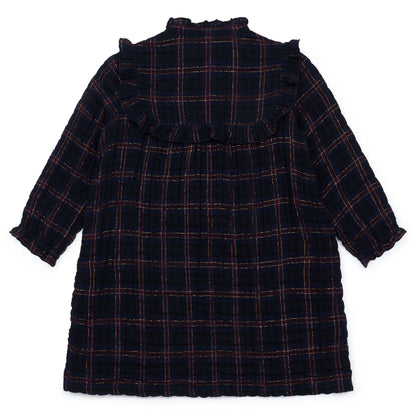 Girls Dark Blue Check Cotton Dress