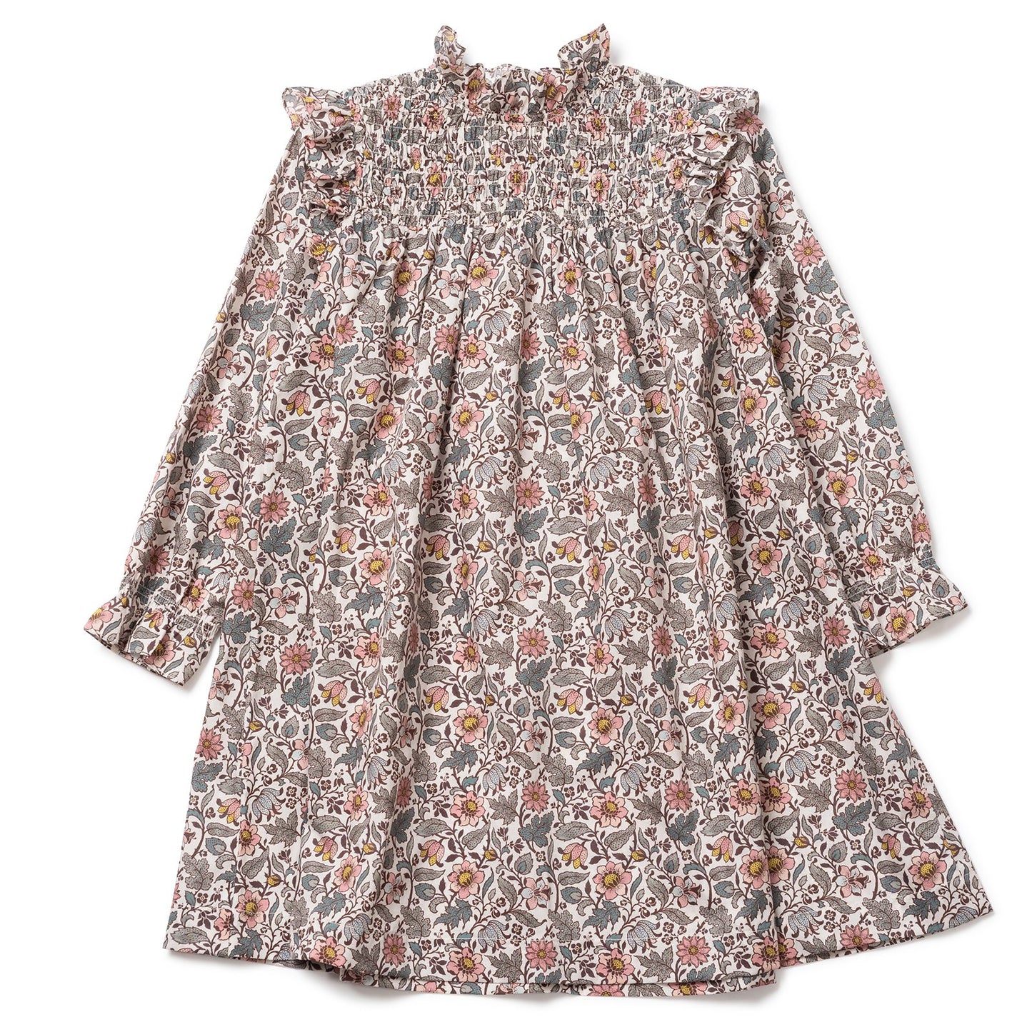 Girls Ecru Floral Cotton Dress