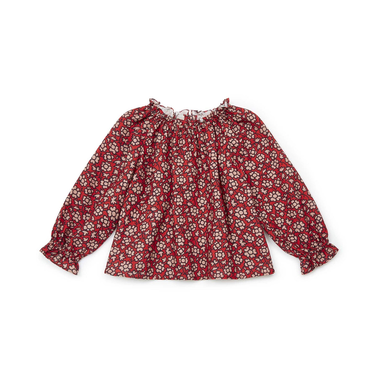 女童红色碎花棉上衣