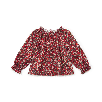 女童红色碎花棉上衣