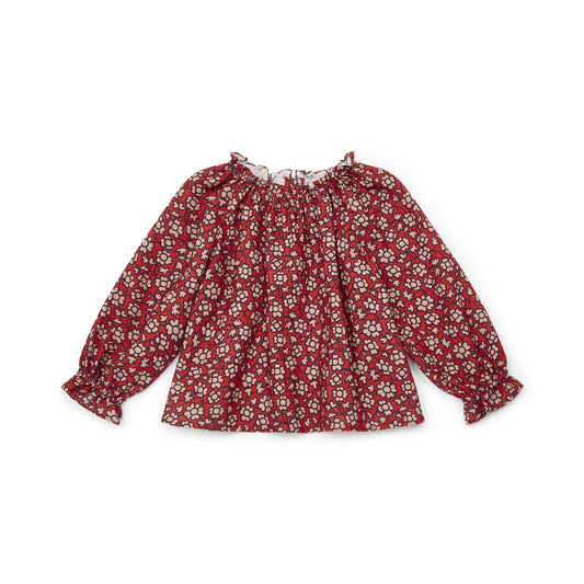 女童红色碎花棉上衣