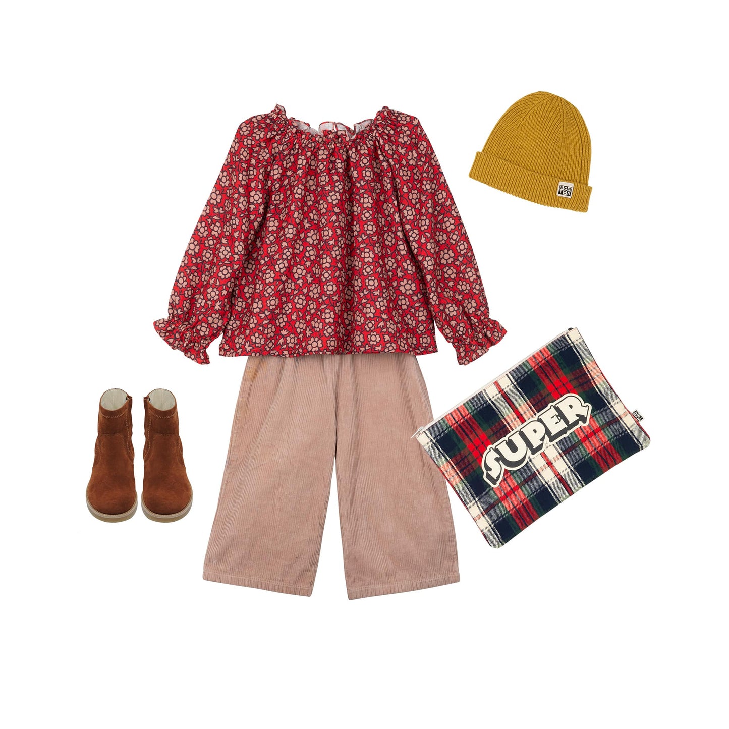 女童红色碎花棉上衣