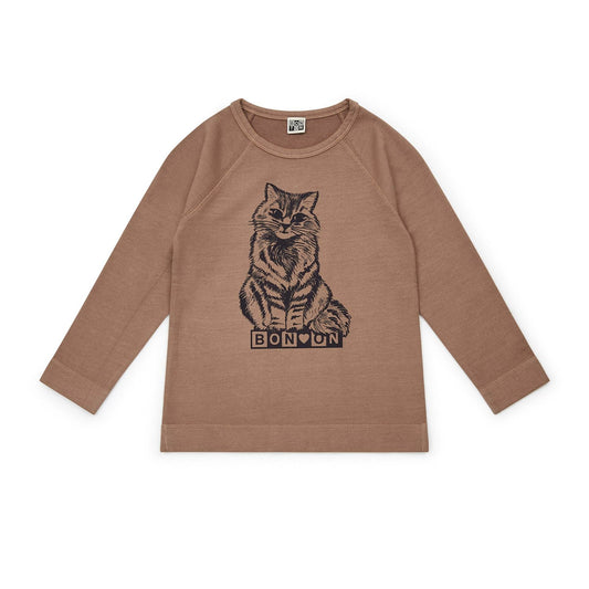 女童棕色印花棉T恤