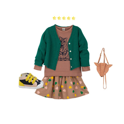 女童棕色印花棉T恤