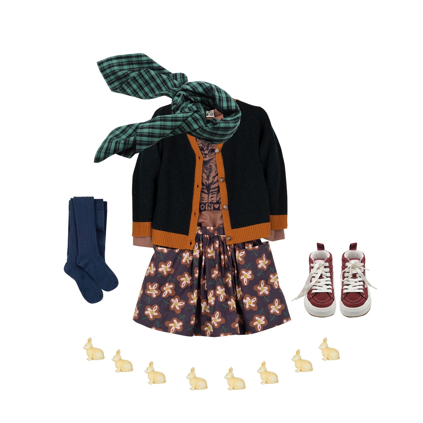 女童棕色印花棉T恤